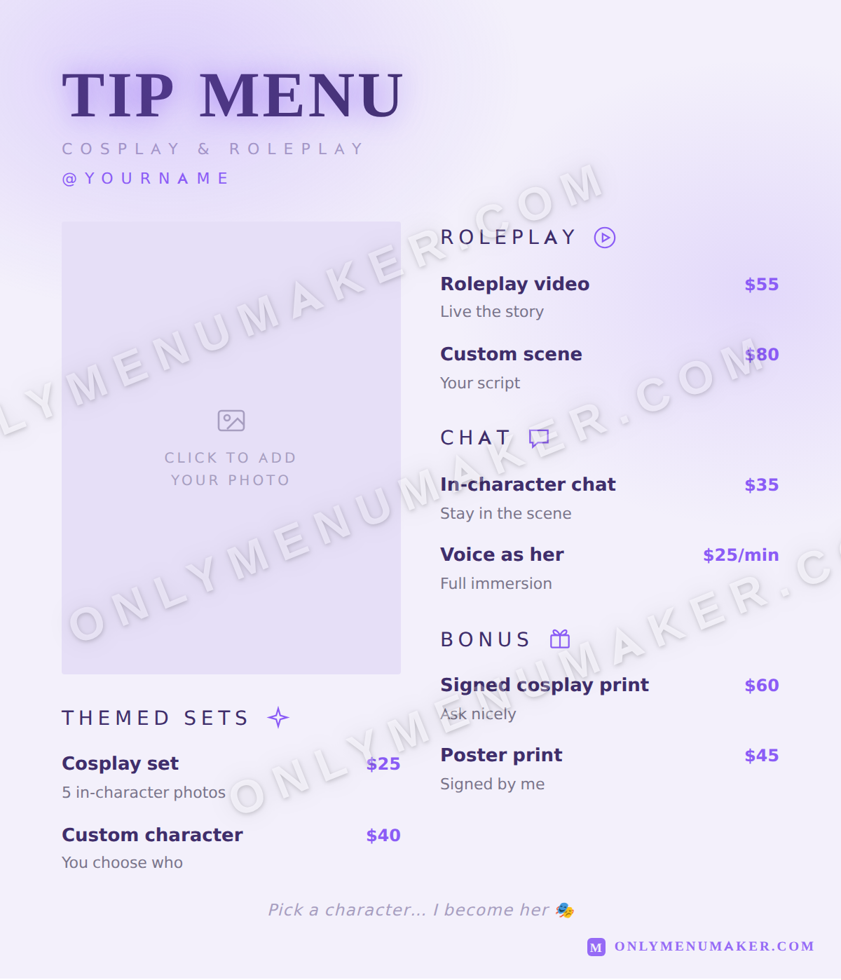 Amethyst OnlyFans tip menu template
