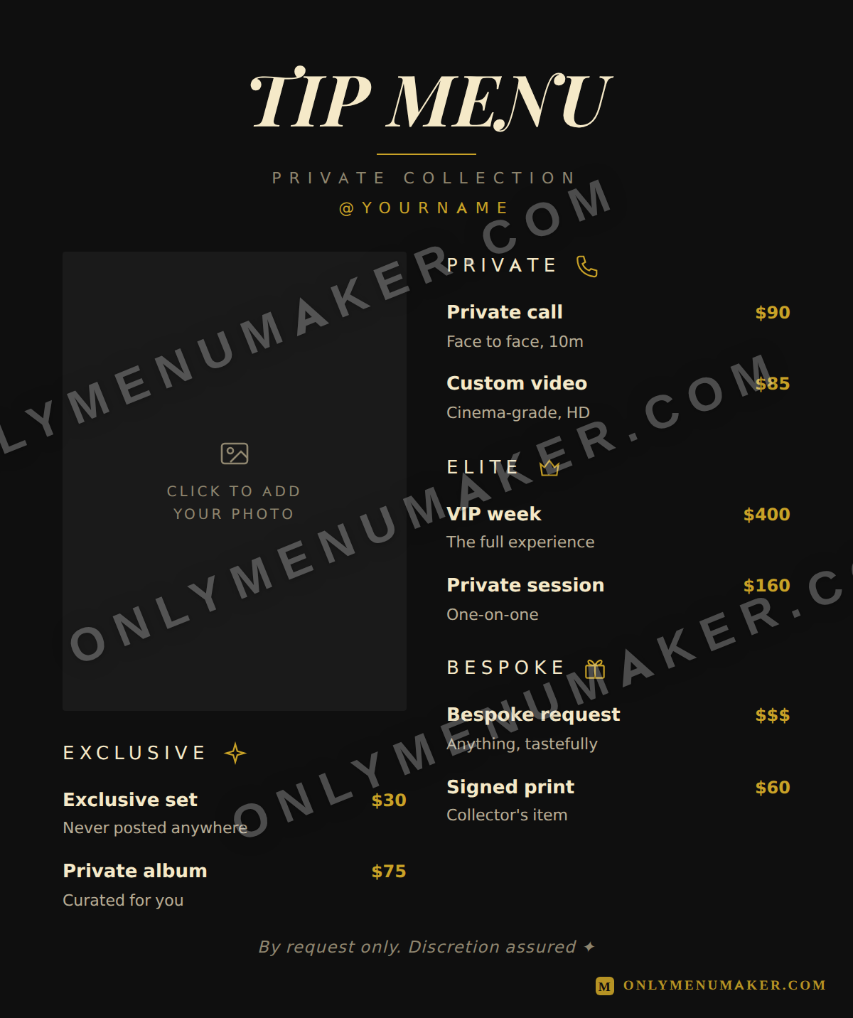 Black & Gold OnlyFans tip menu template