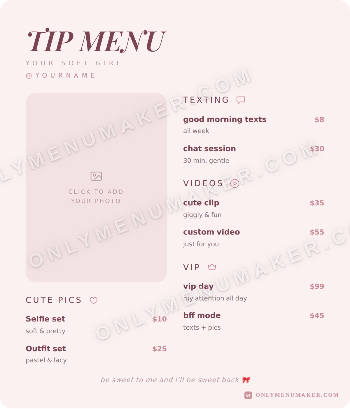 Blush & Bloom OnlyFans tip menu template