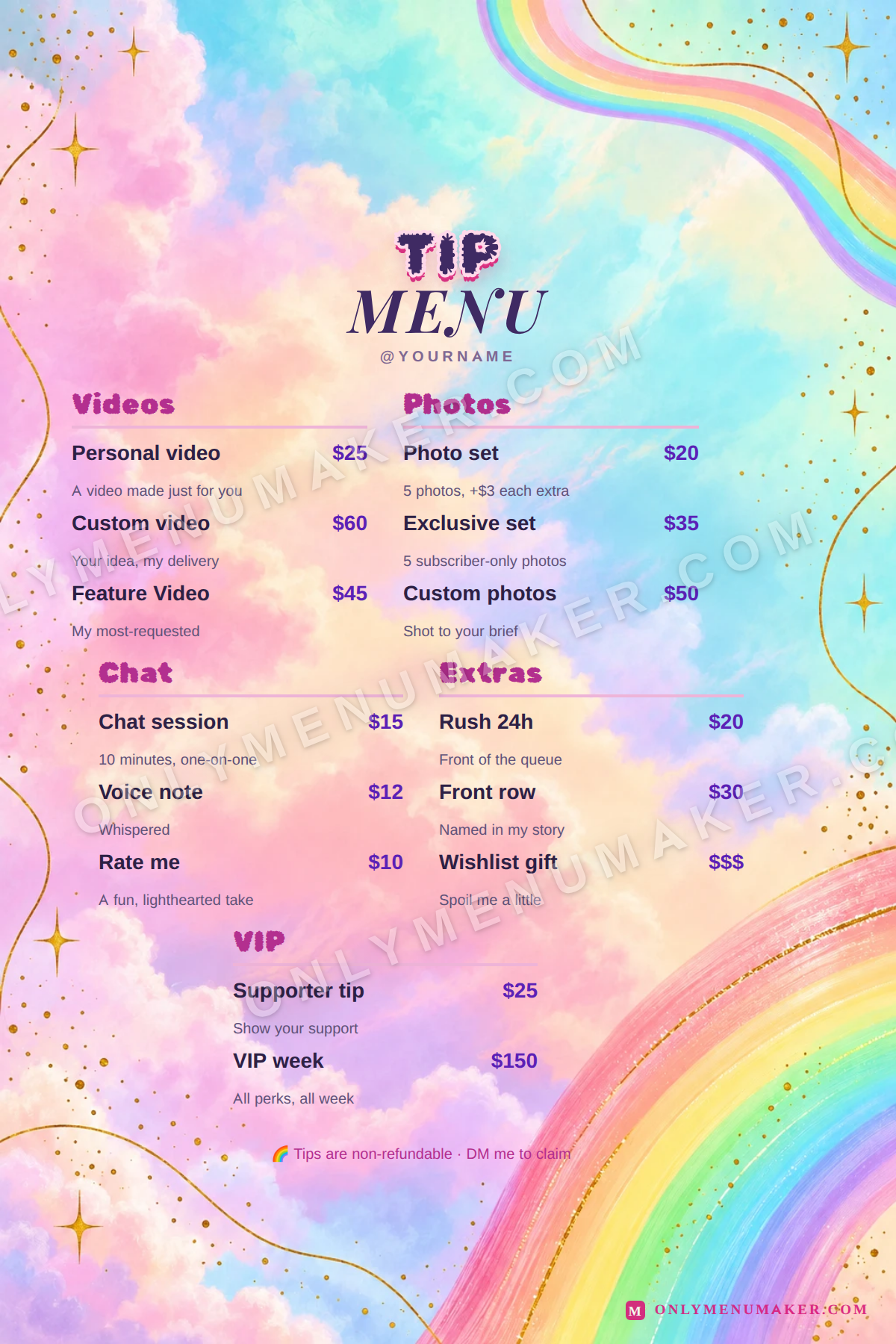 Cloud Nine OnlyFans tip menu template