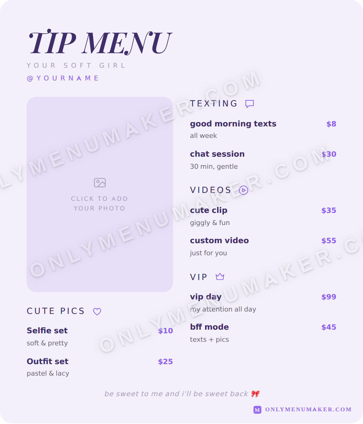 Cotton Candy OnlyFans tip menu template
