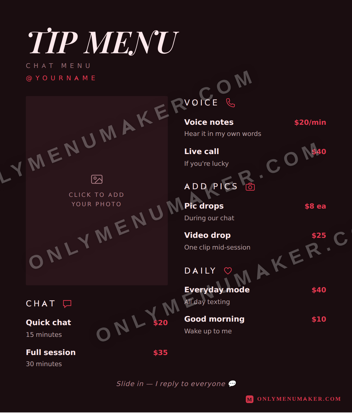 Crimson Velvet OnlyFans tip menu template
