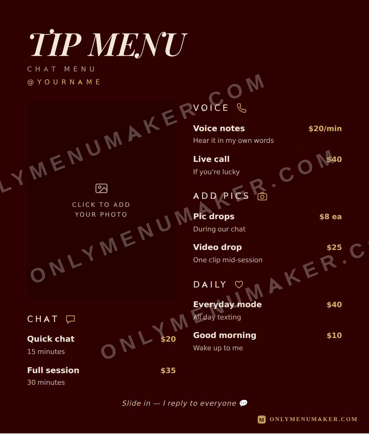 Crimson Velvet OnlyFans tip menu template