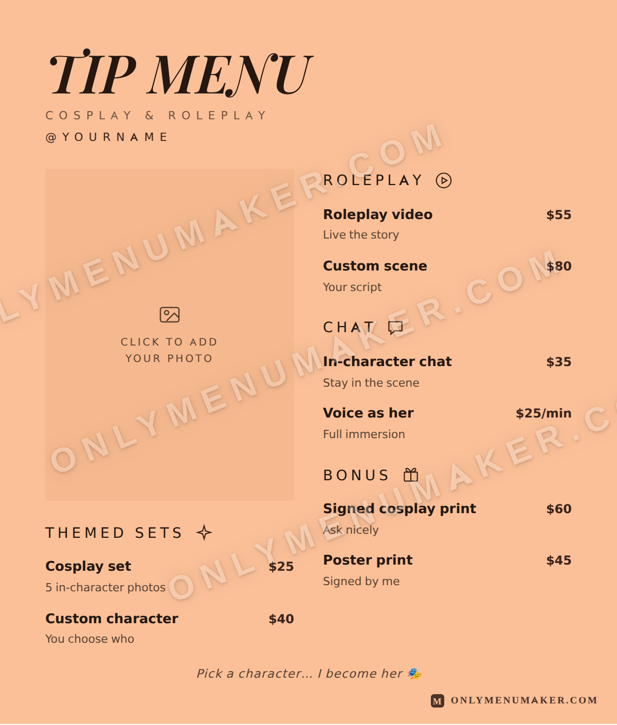 Desert Rose OnlyFans tip menu template
