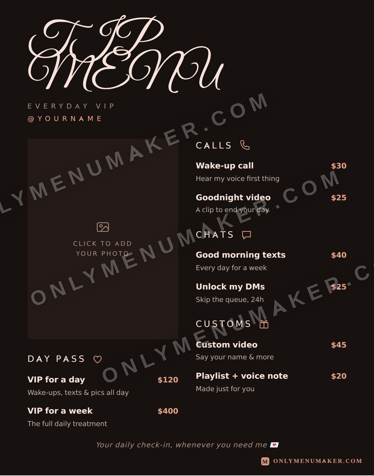 Forever Yours OnlyFans tip menu template