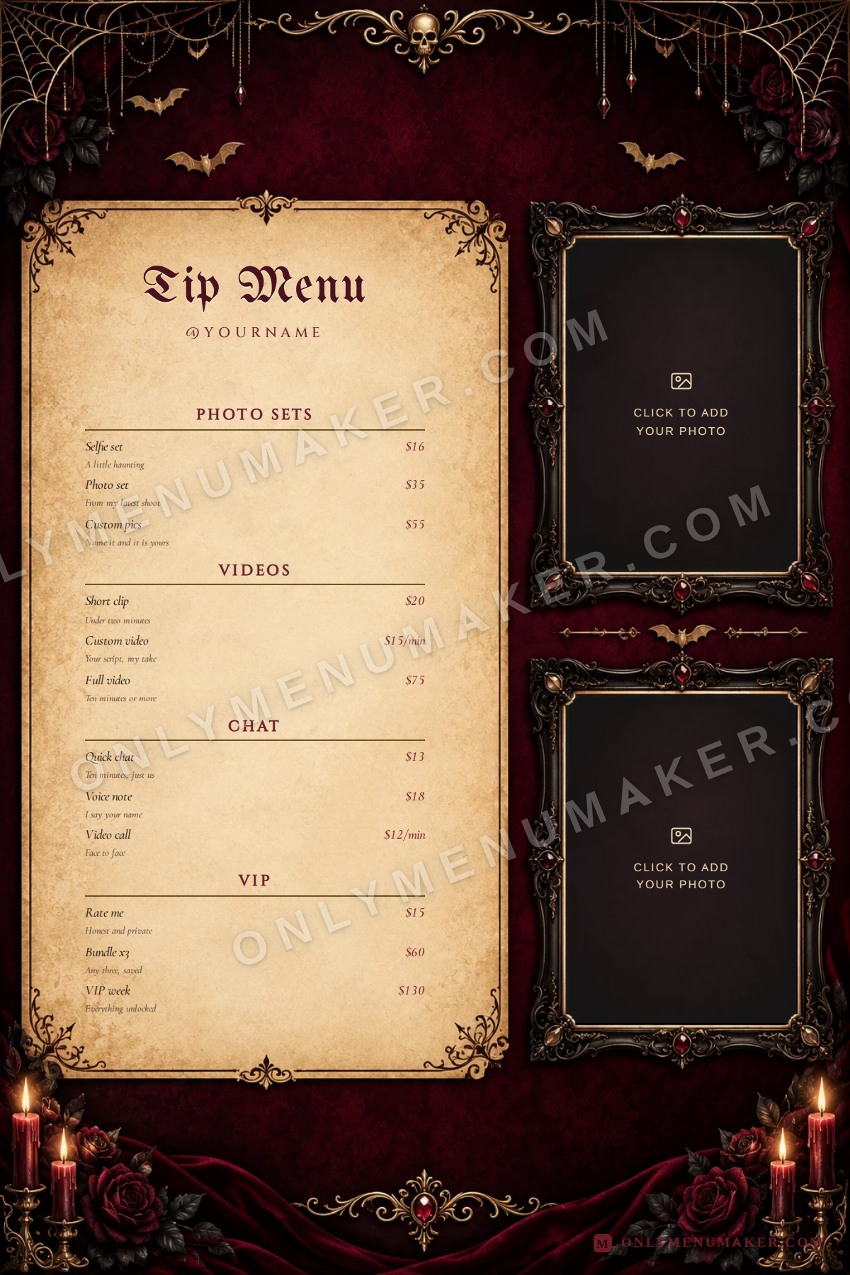 Gilded Hallows OnlyFans tip menu template