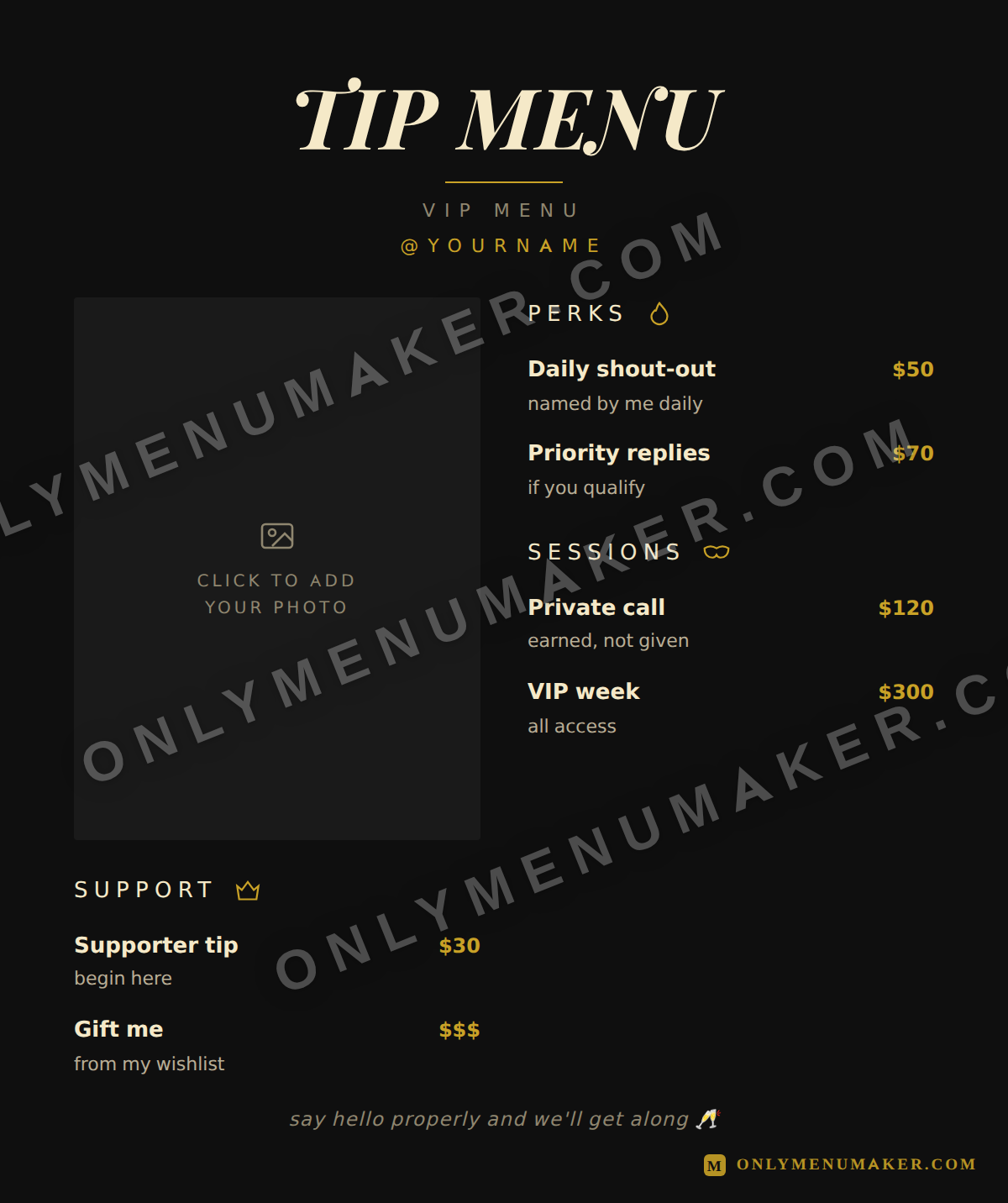 Goddess OnlyFans tip menu template