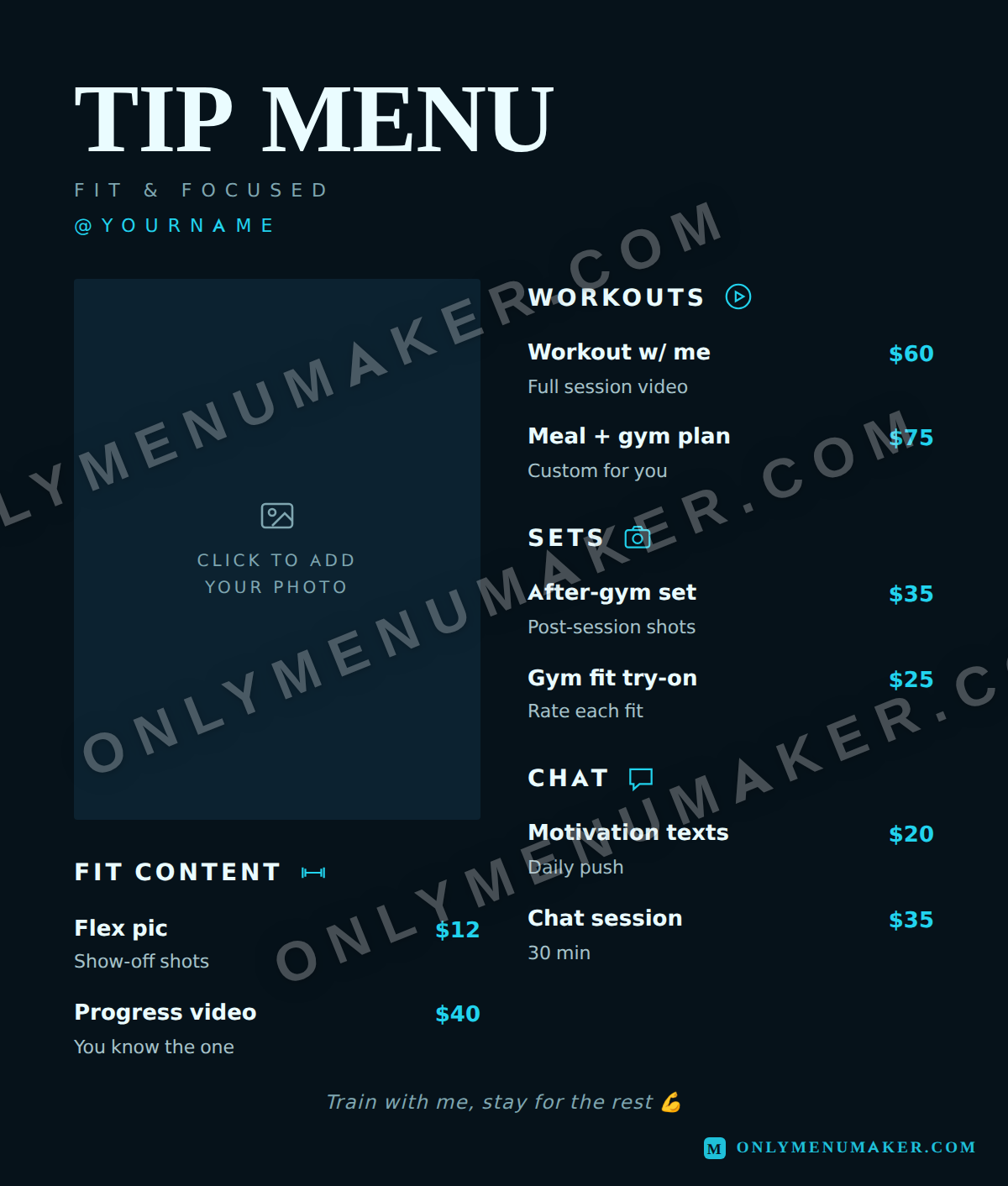 Gym Star OnlyFans tip menu template