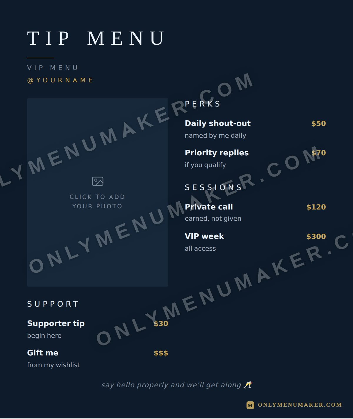 Ice Queen OnlyFans tip menu template
