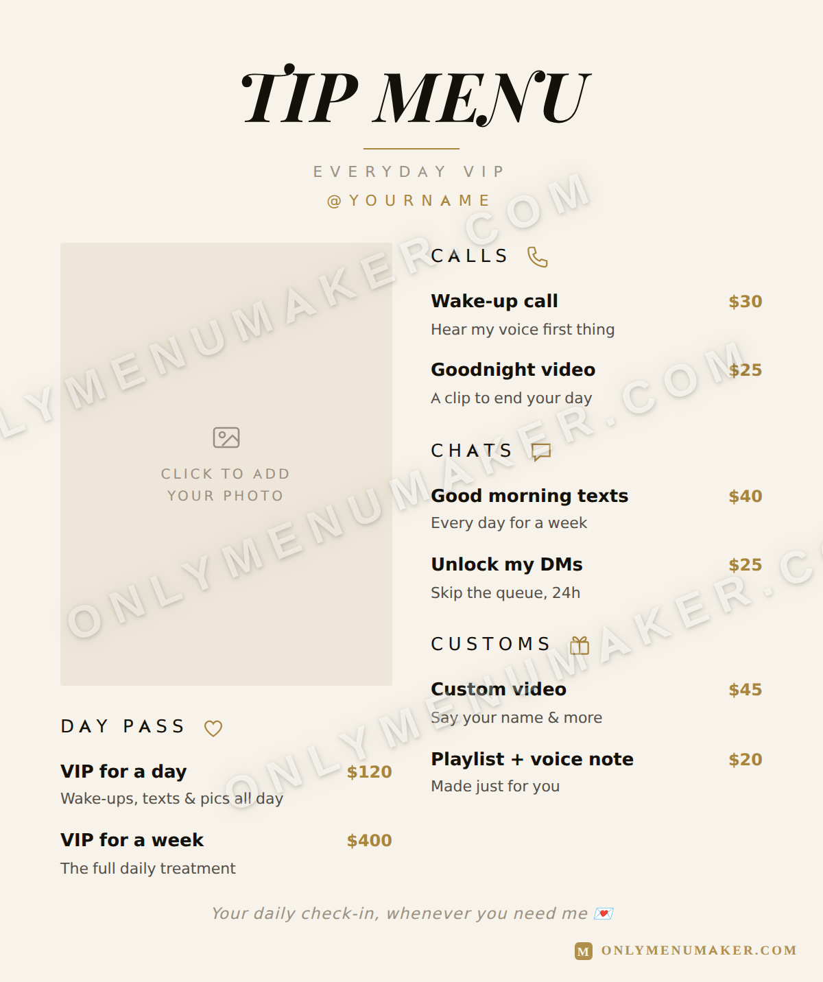 Ivory Elegance OnlyFans tip menu template