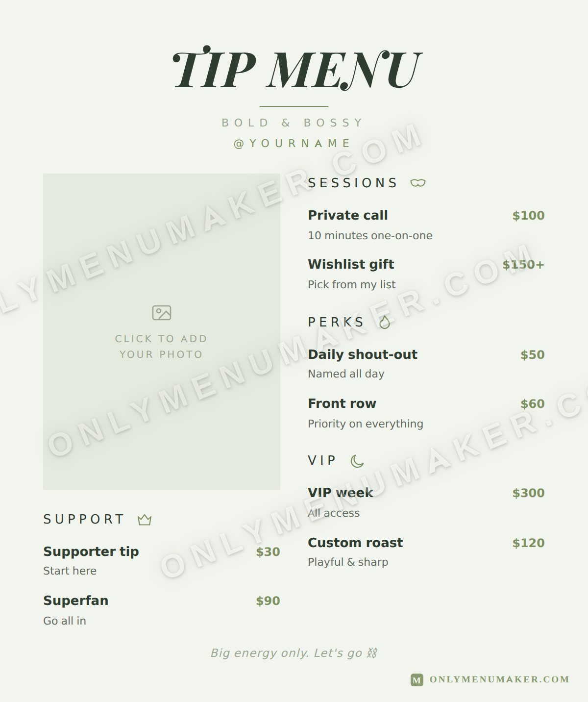 Jade Empress OnlyFans tip menu template