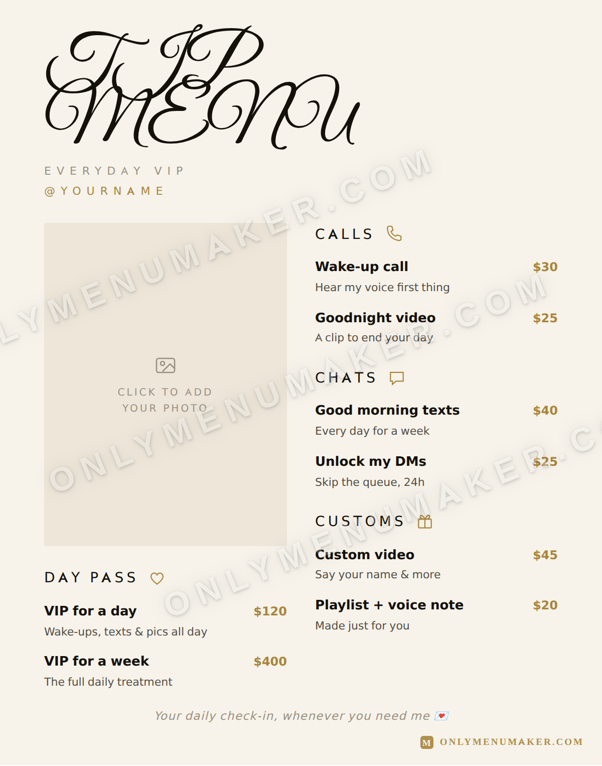 Love Letter OnlyFans tip menu template