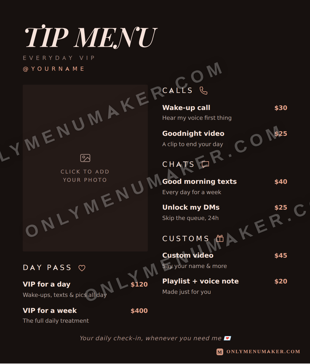 Midnight Heat OnlyFans tip menu template