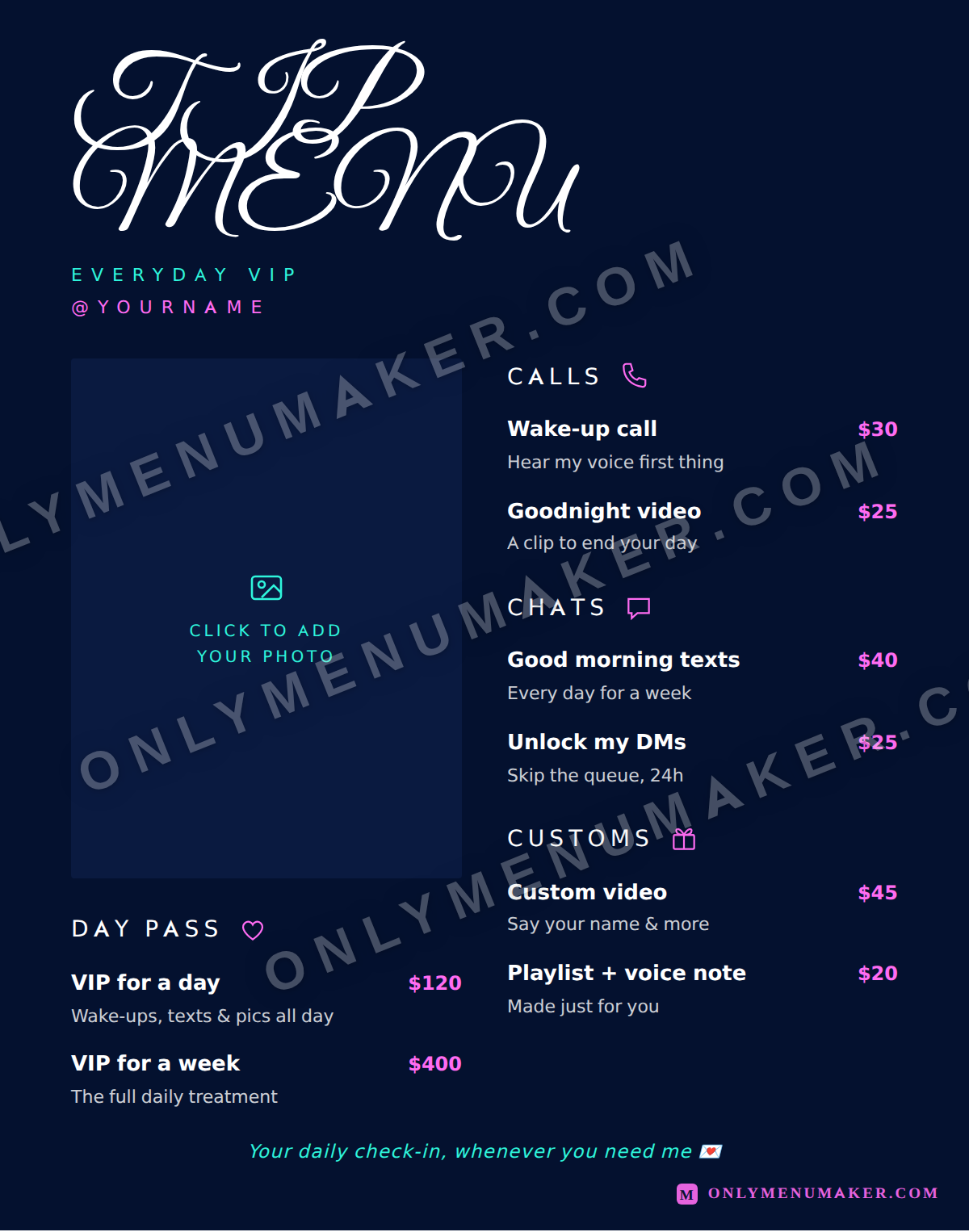 Moonlight OnlyFans tip menu template