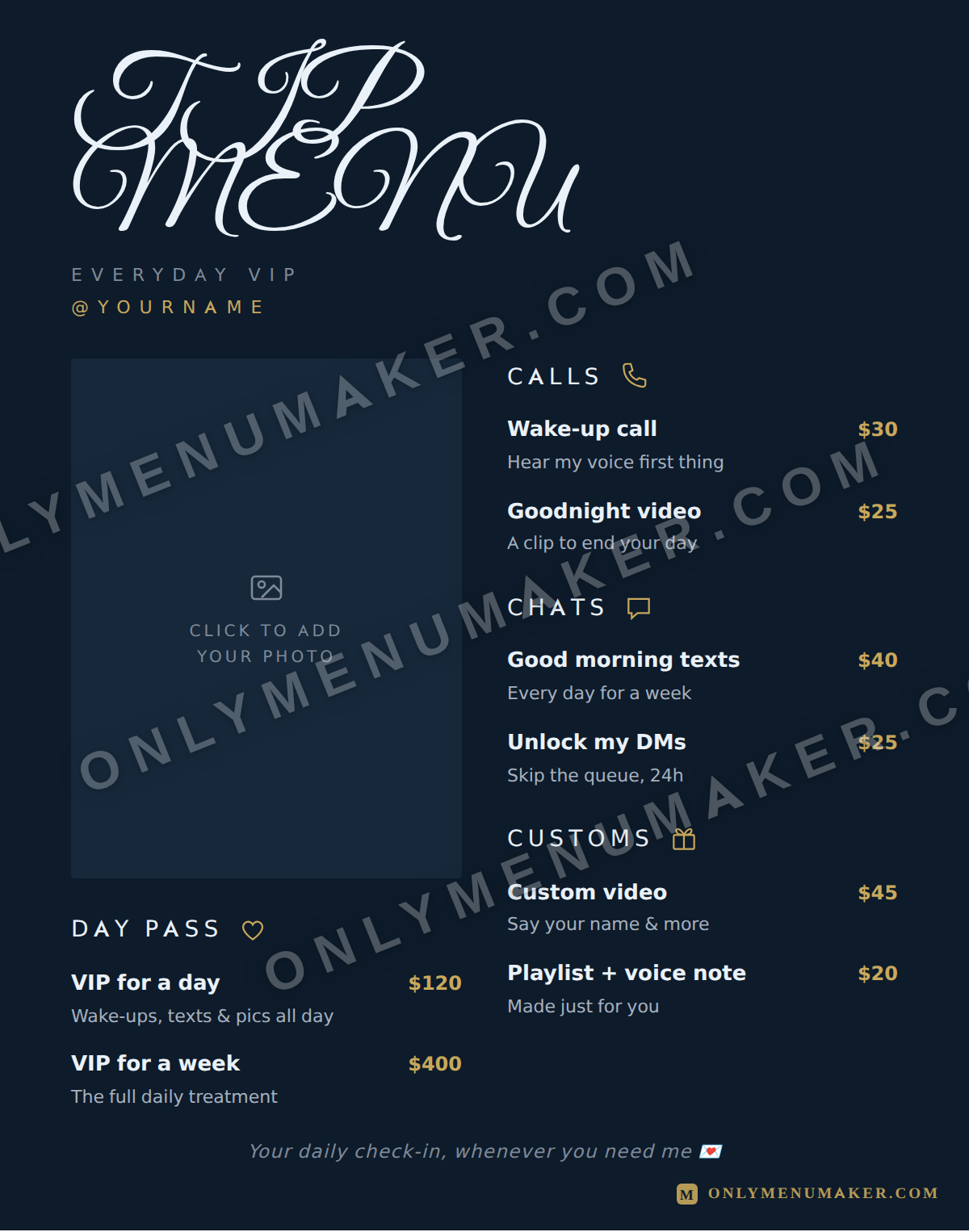 Moonlight OnlyFans tip menu template
