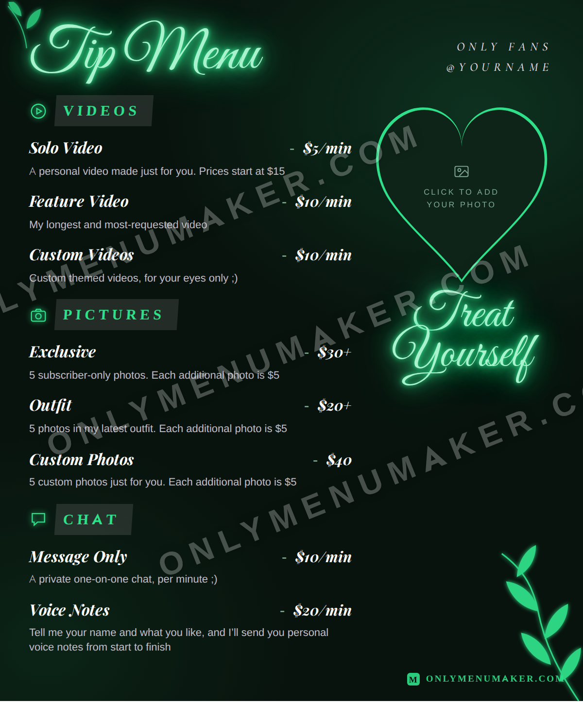 Neon Venom OnlyFans tip menu template