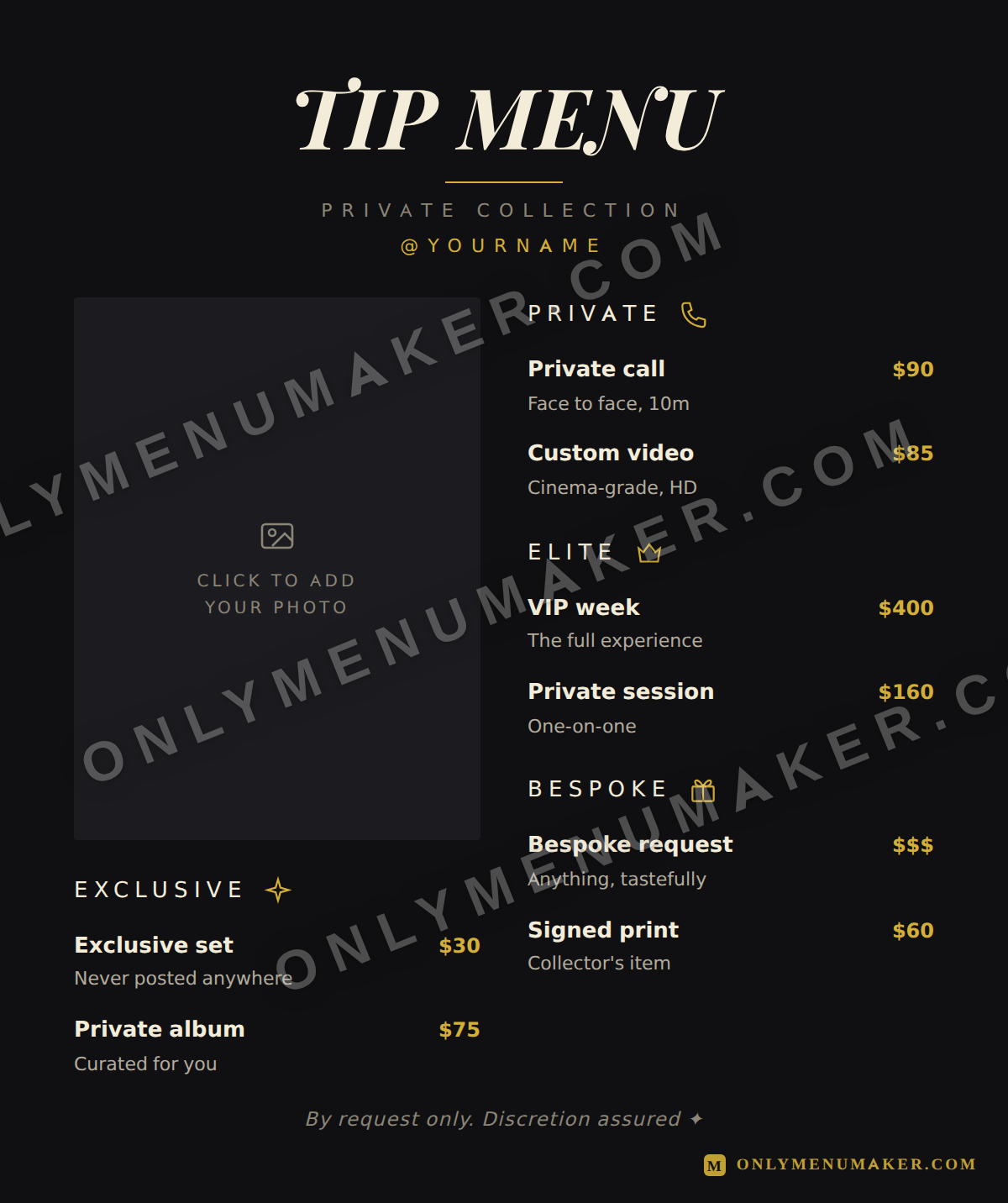 Noir Luxe OnlyFans tip menu template