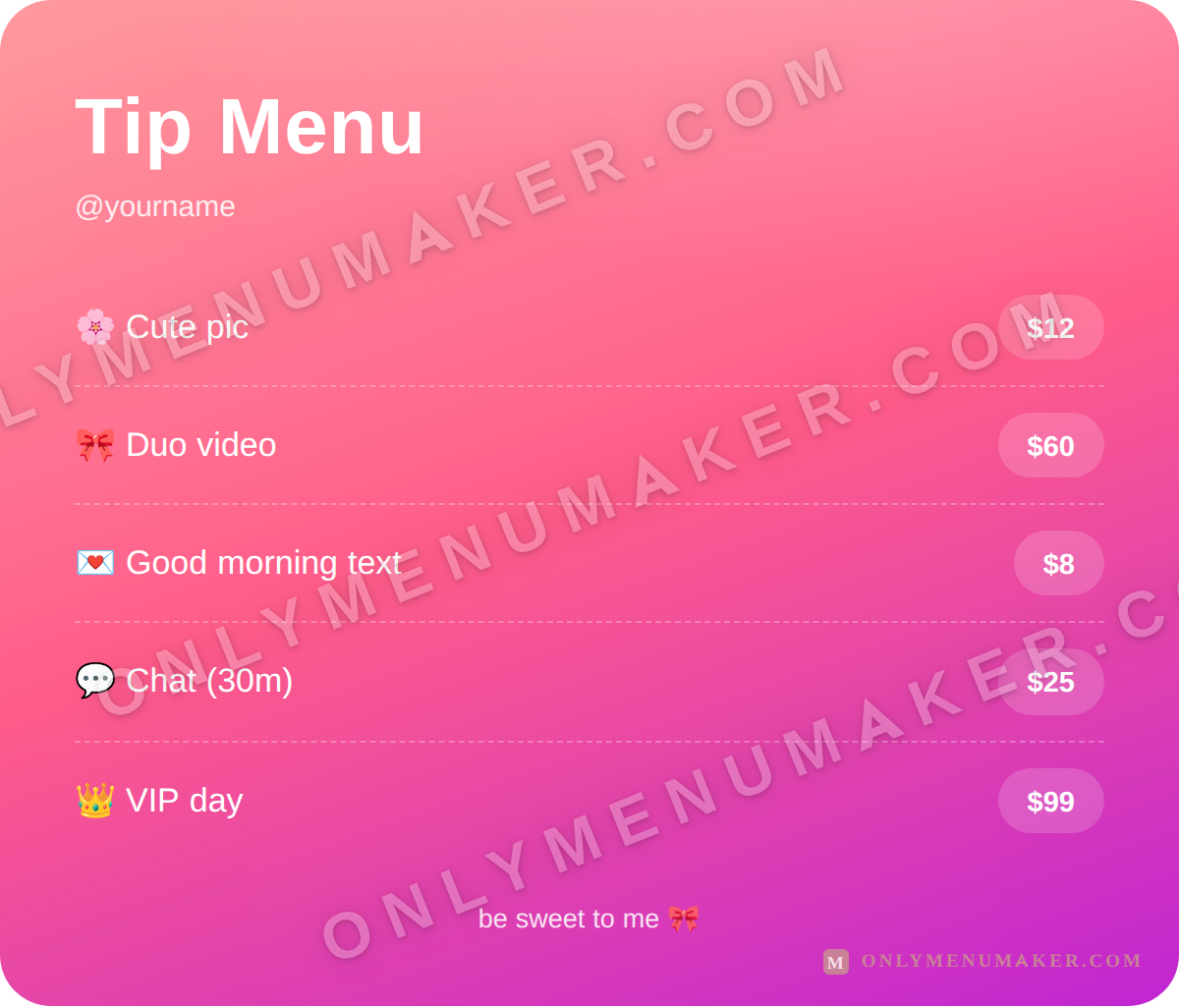 Blush Pop OnlyFans tip menu template