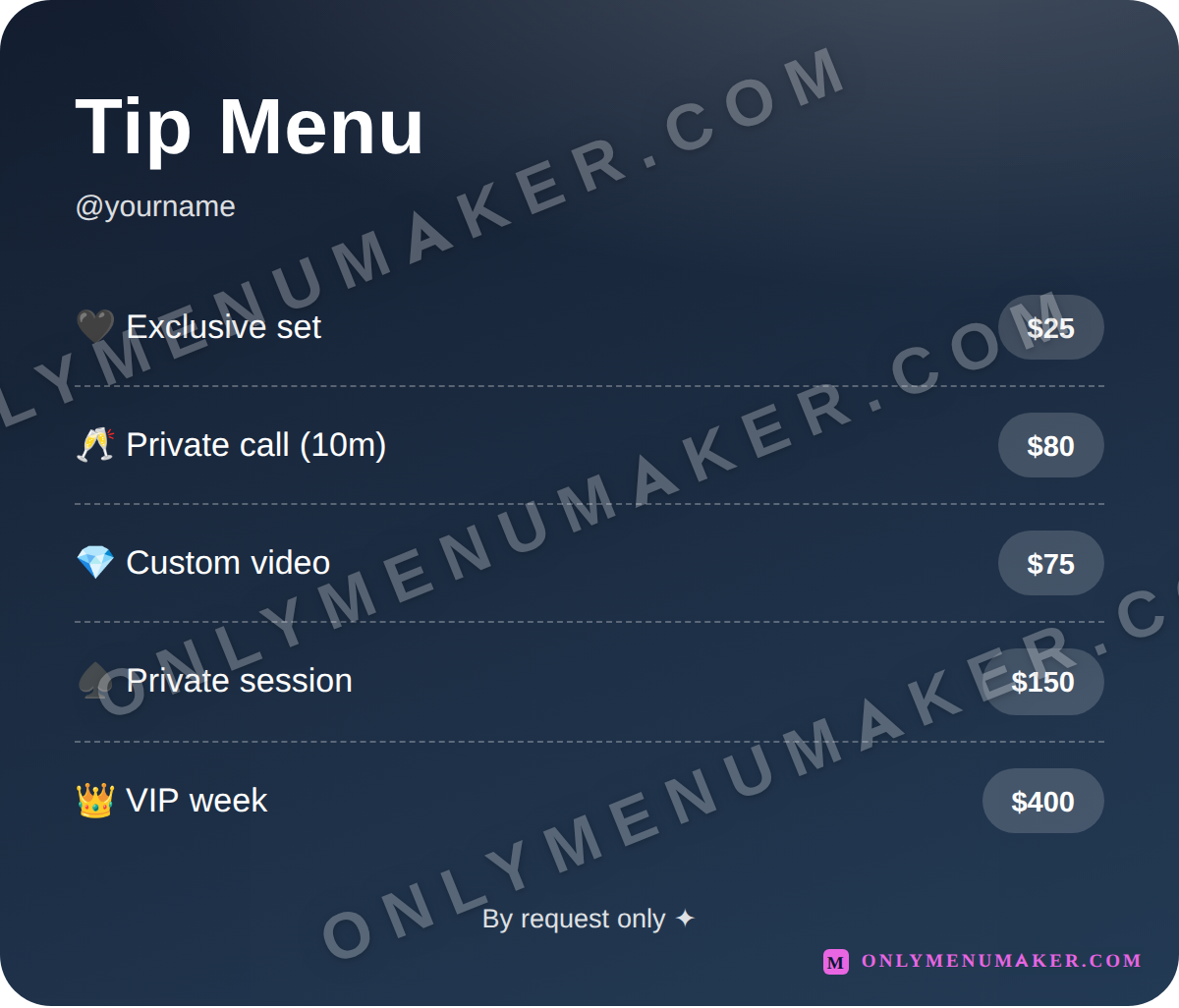 Luxe Pop OnlyFans tip menu template
