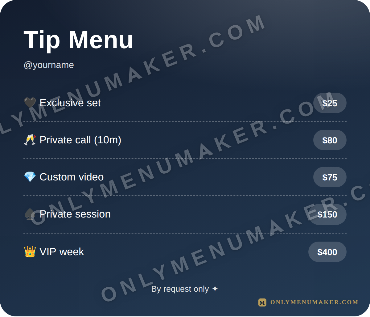 Luxe Pop OnlyFans tip menu template
