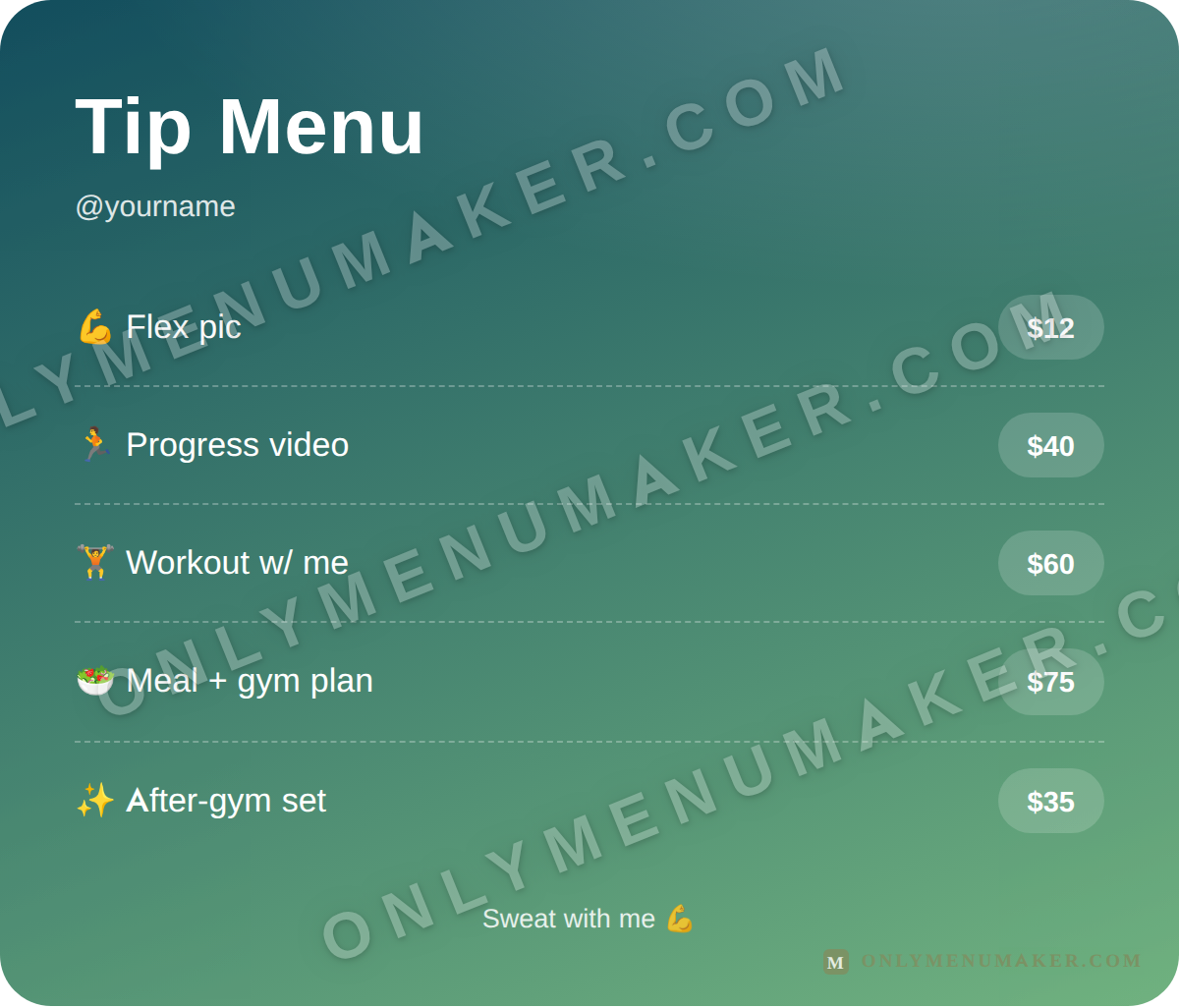 Mint Fit Pop OnlyFans tip menu template