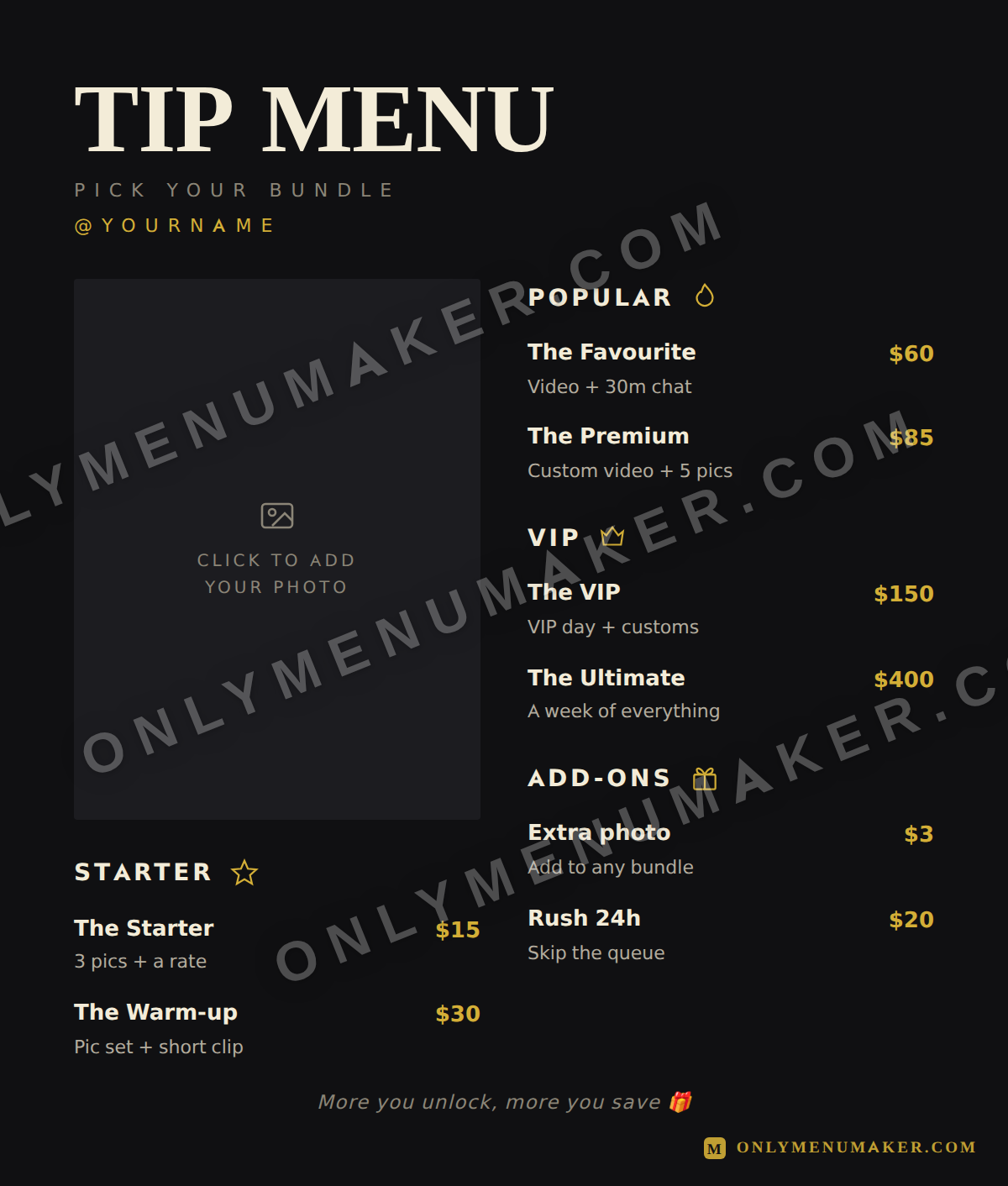 Power Move OnlyFans tip menu template