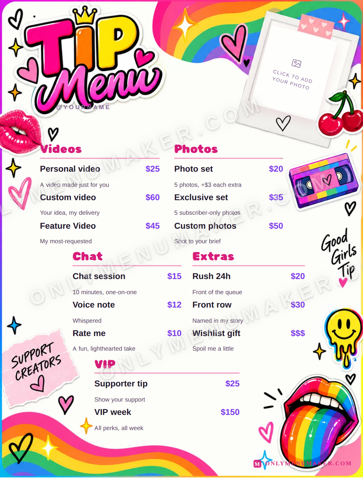 Pride Parade OnlyFans tip menu template