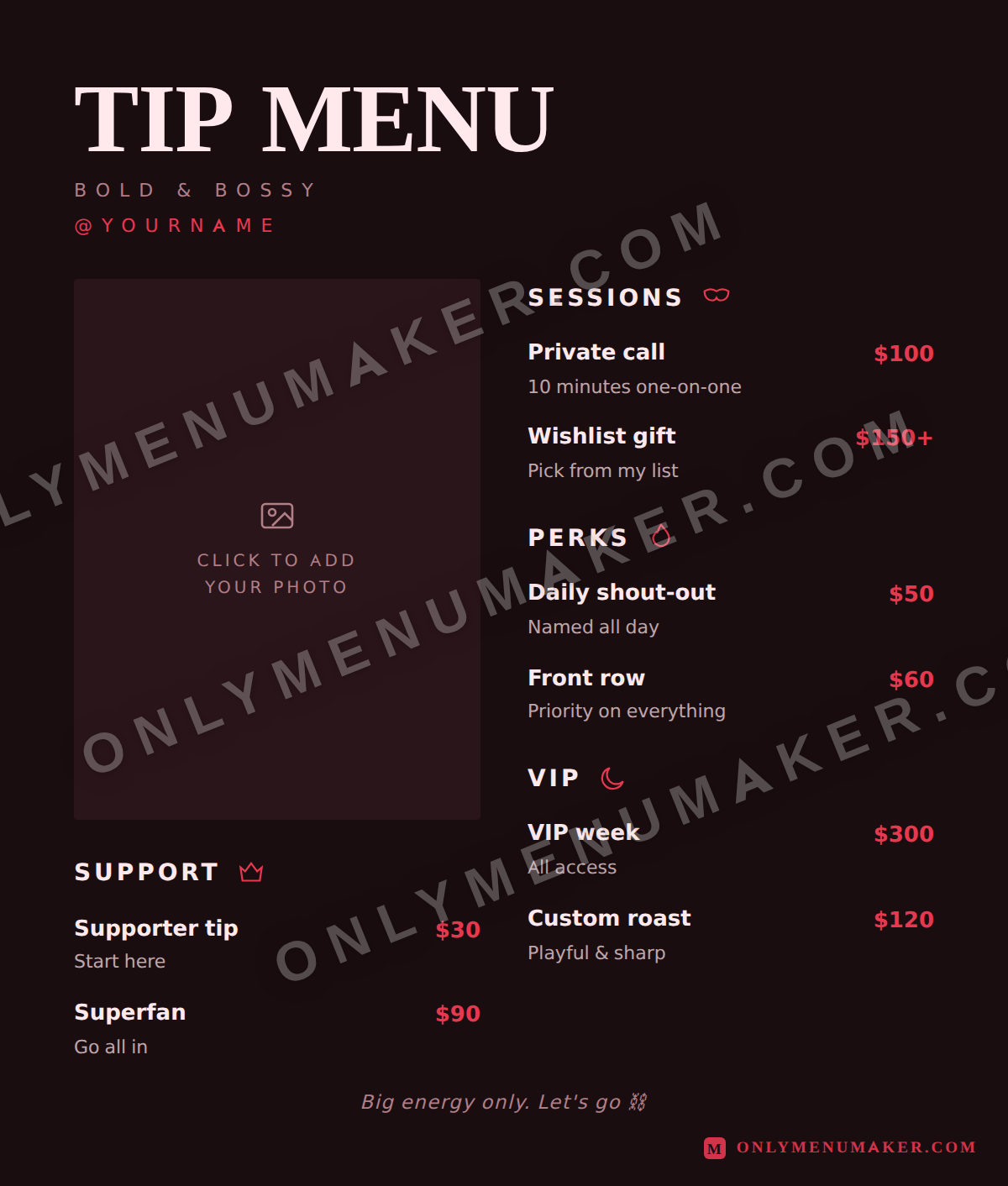 Red Velvet OnlyFans tip menu template