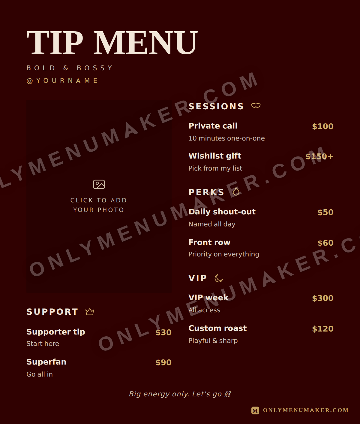Red Velvet OnlyFans tip menu template