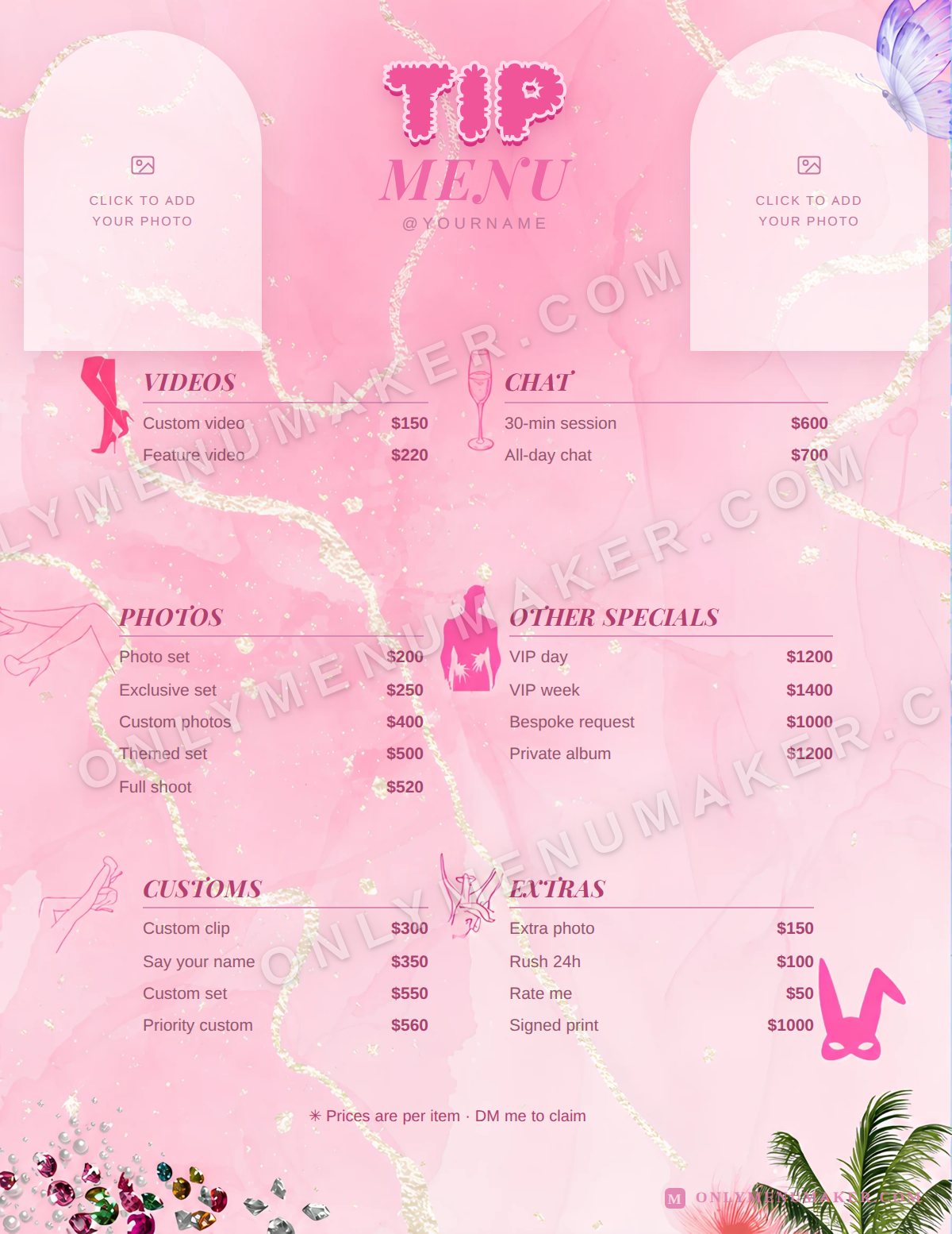 Rose Quartz OnlyFans tip menu template