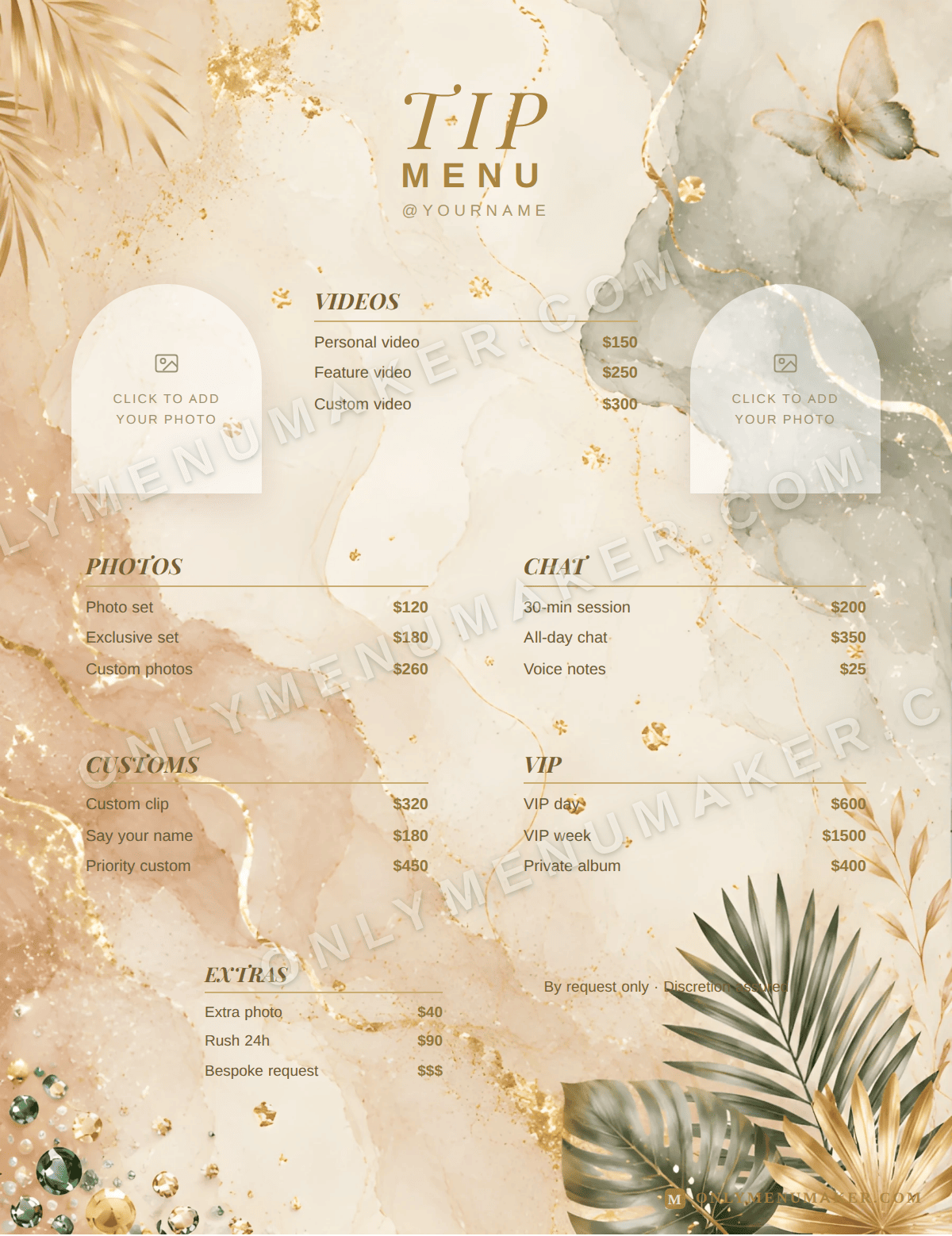 Royal Ivory OnlyFans tip menu template