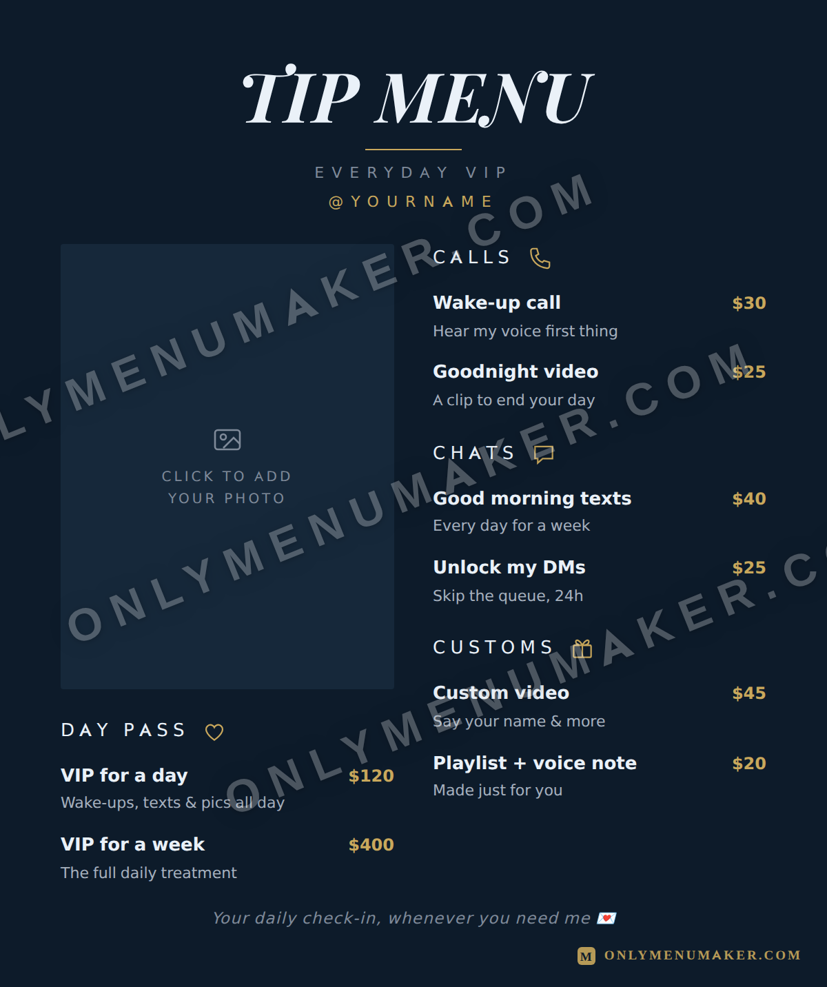 Royal Navy OnlyFans tip menu template