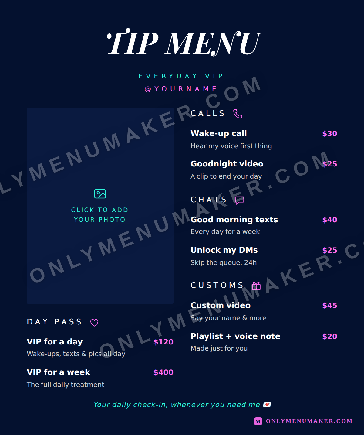 Royal Navy OnlyFans tip menu template