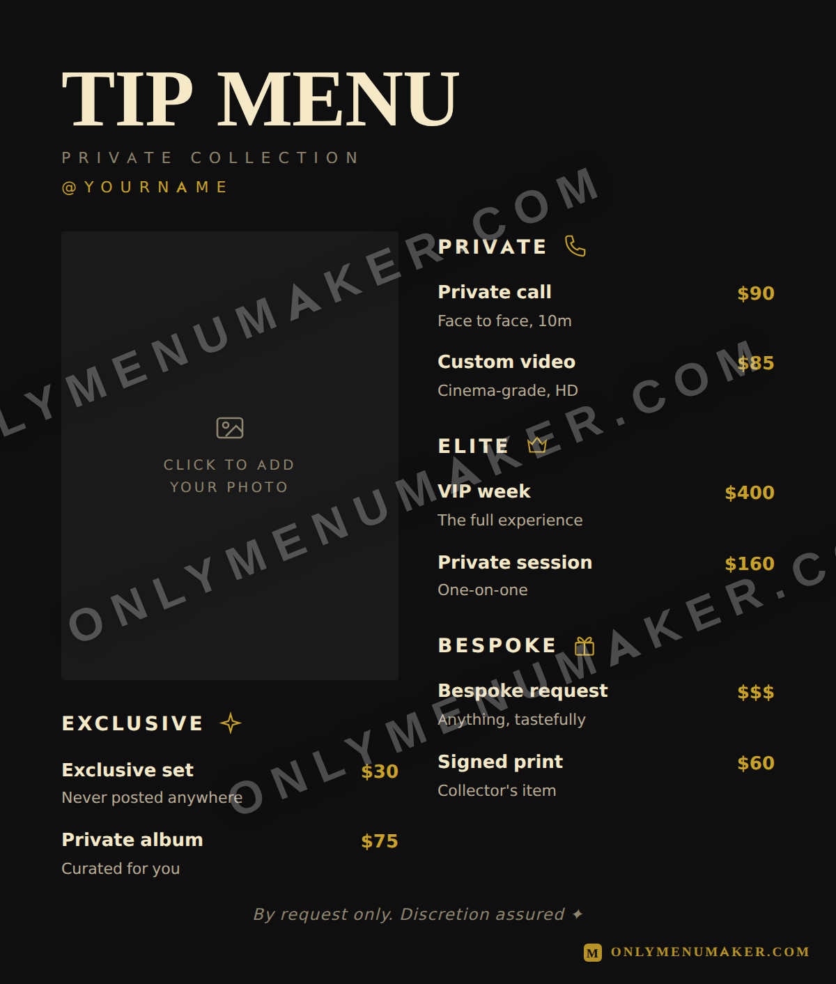Statement OnlyFans tip menu template