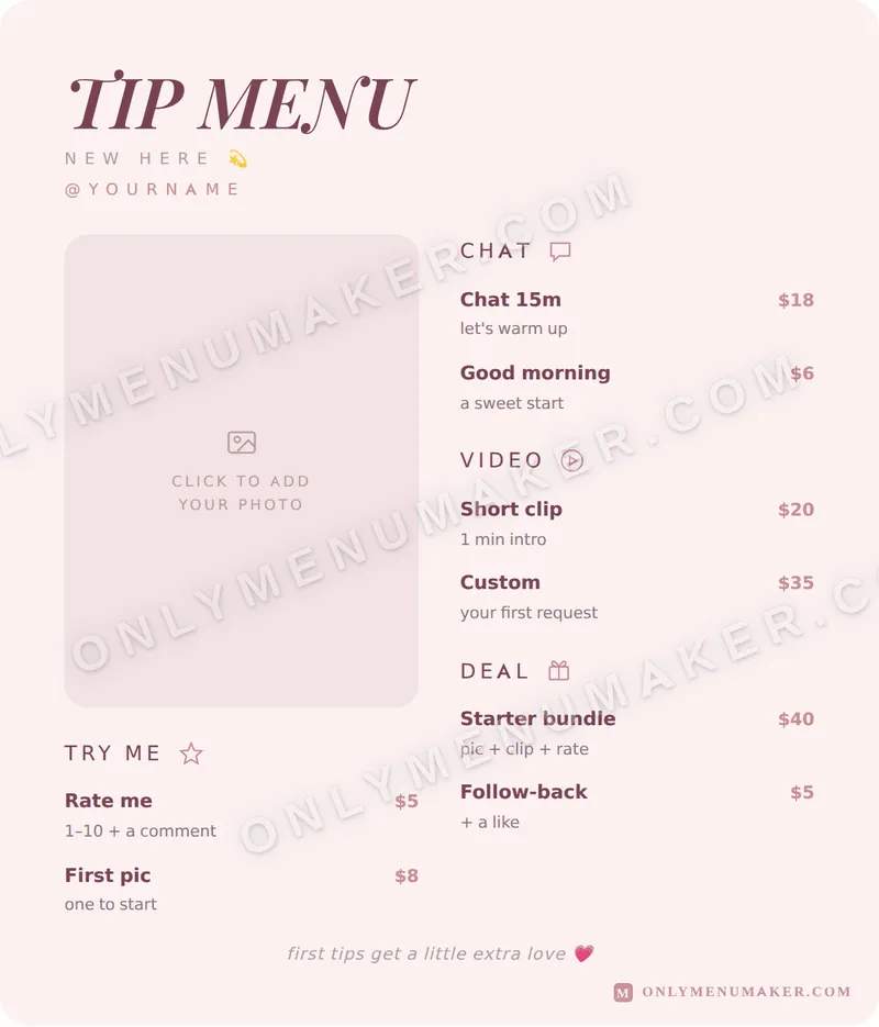 Baby Pink tip menu template