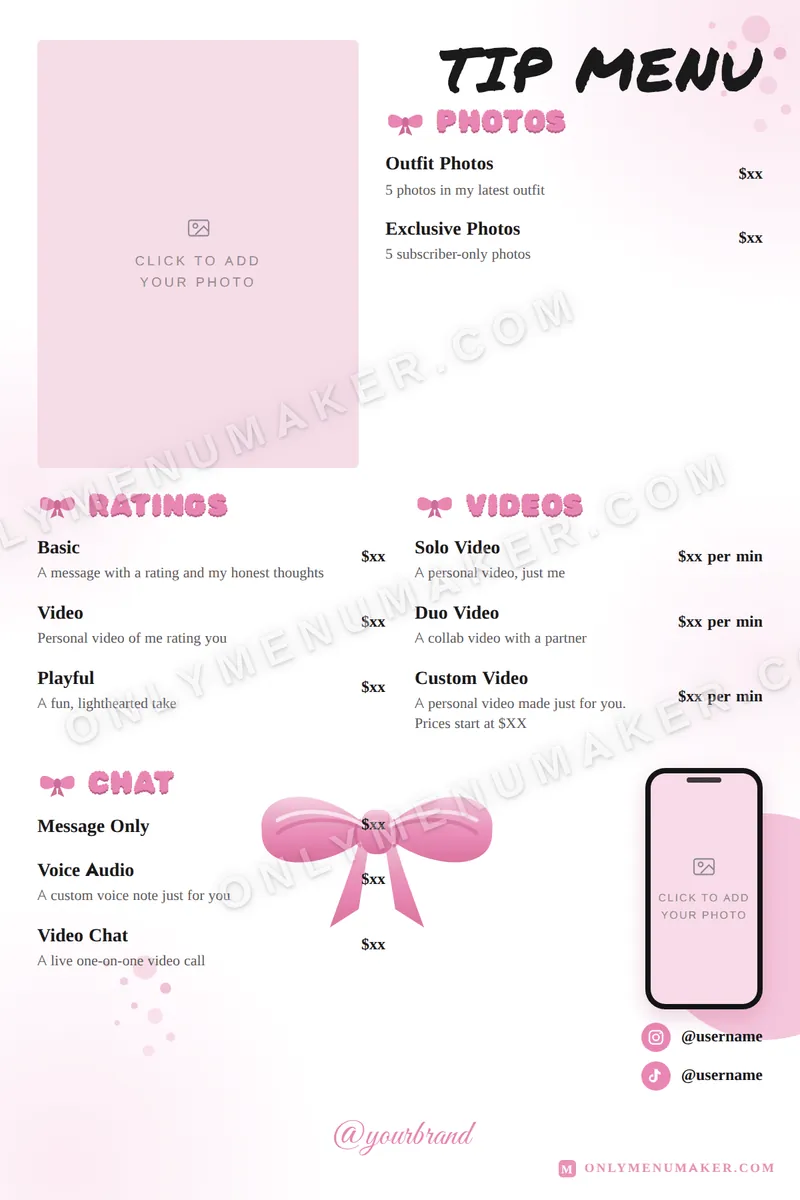Pink Barbie tip menu template