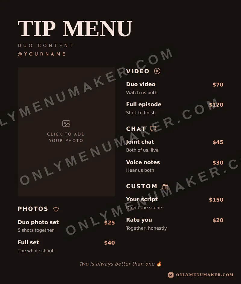 Better Together tip menu template