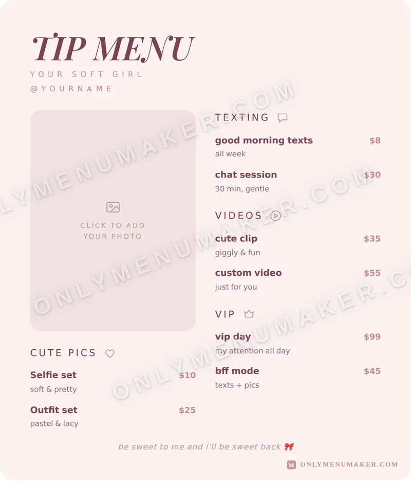 Blush & Bloom tip menu template