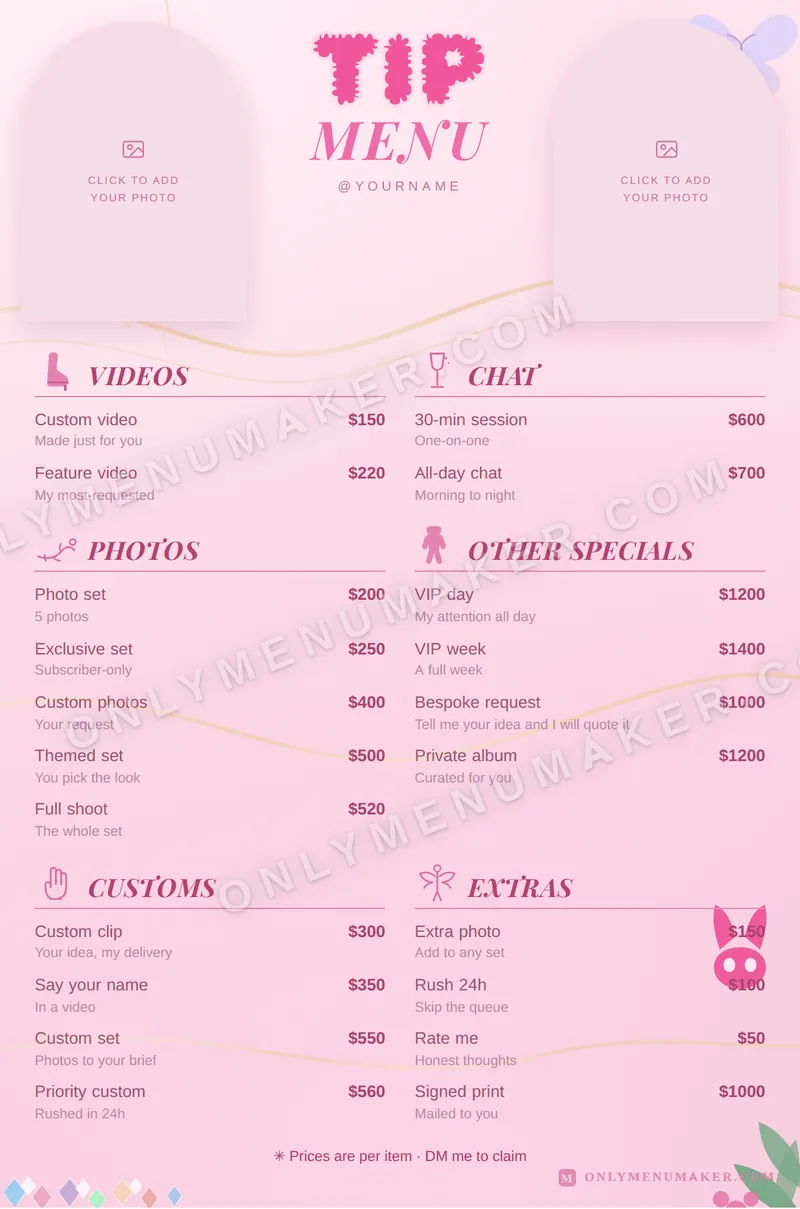 Boudoir Marble tip menu template