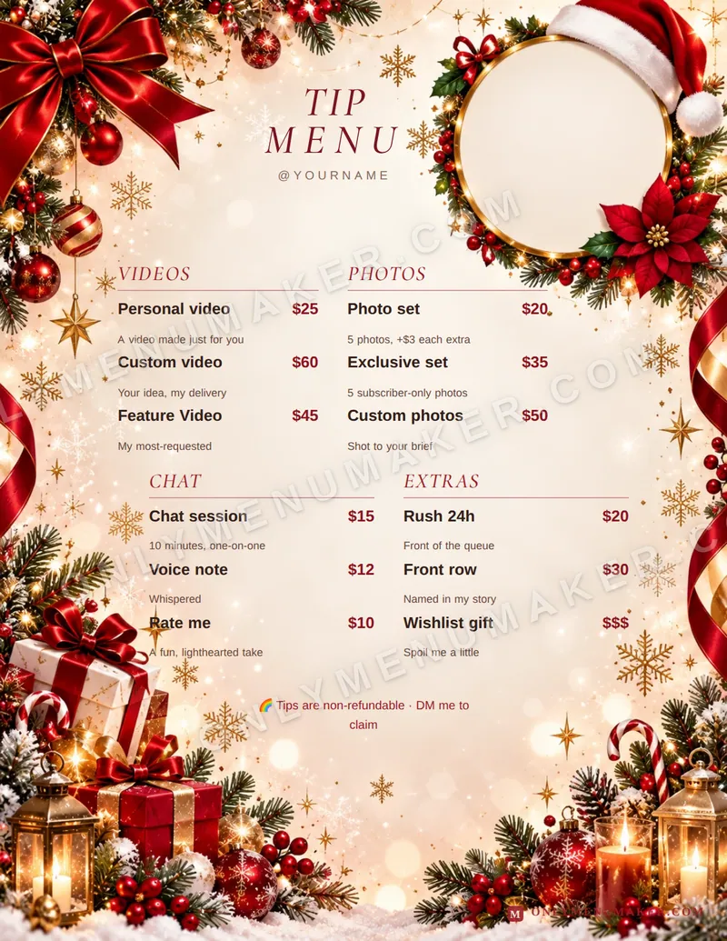 Christmas Wreath tip menu template