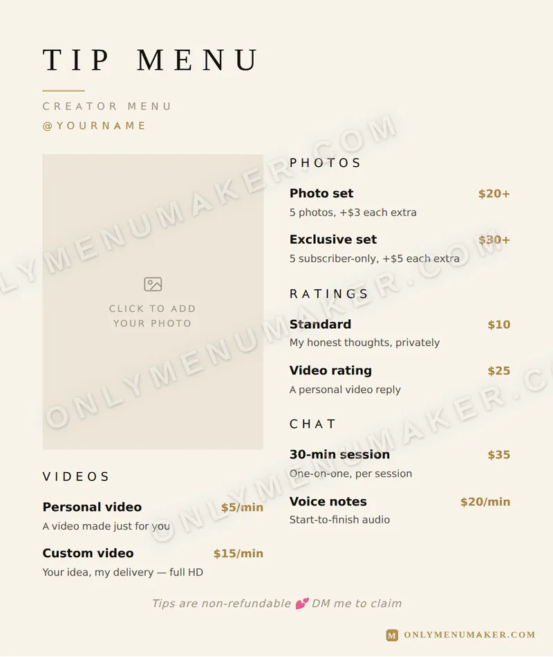 Clean Slate tip menu template