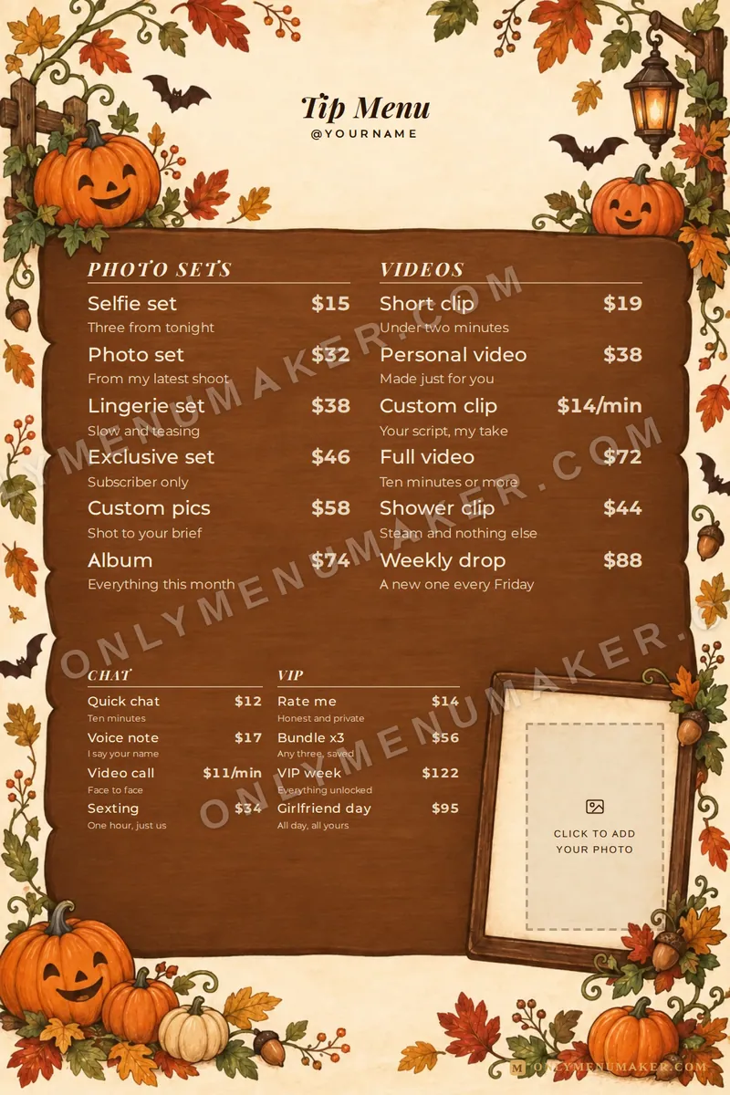 Cocoa Autumn tip menu template