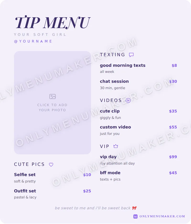 Cotton Candy tip menu template