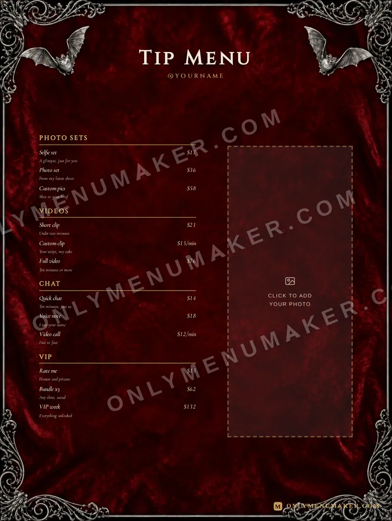 Crimson Velvet tip menu template