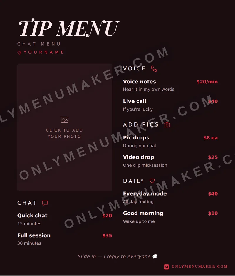 Crimson Velvet tip menu template
