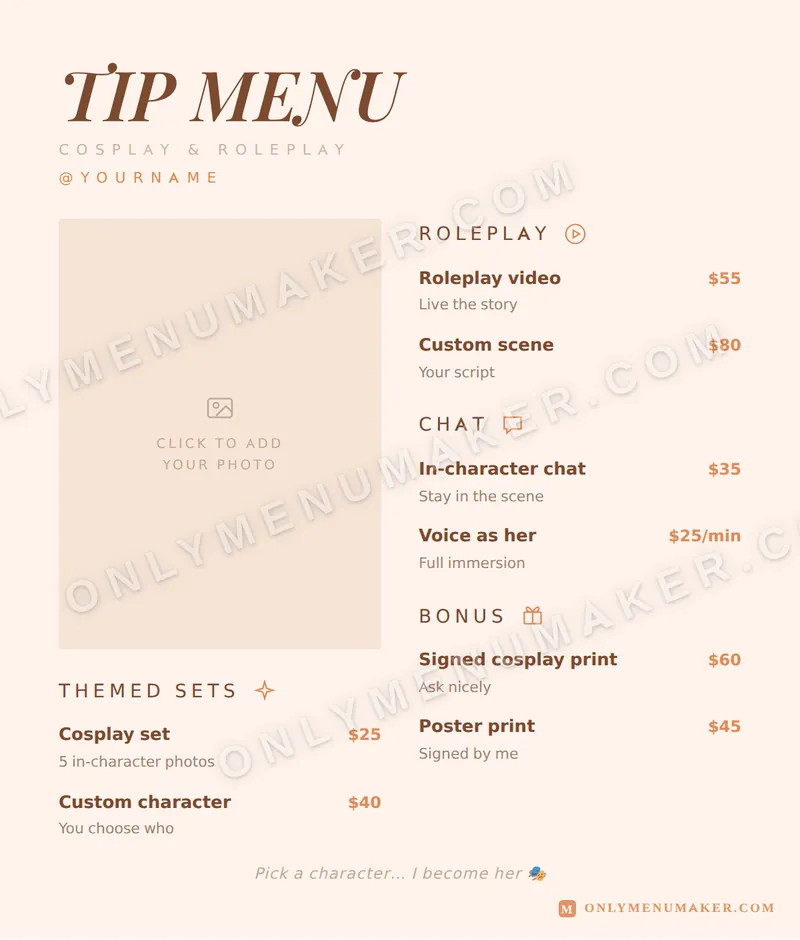 Desert Rose tip menu template