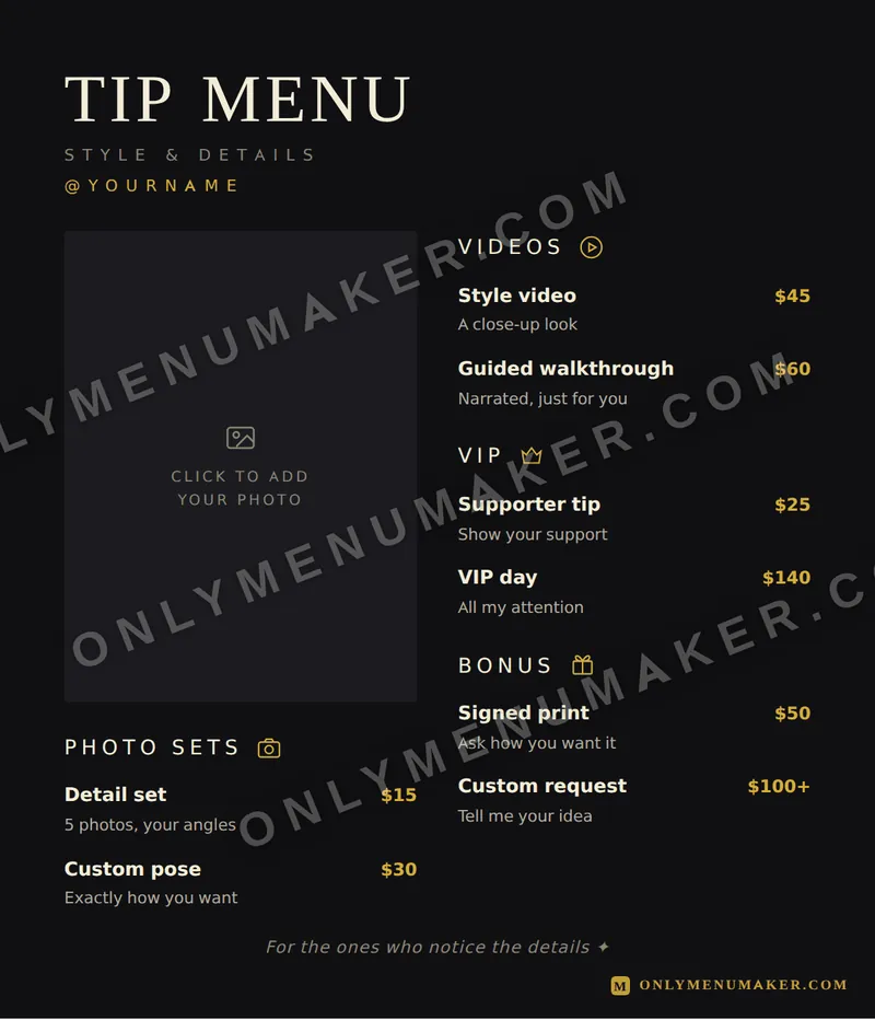 Details First tip menu template