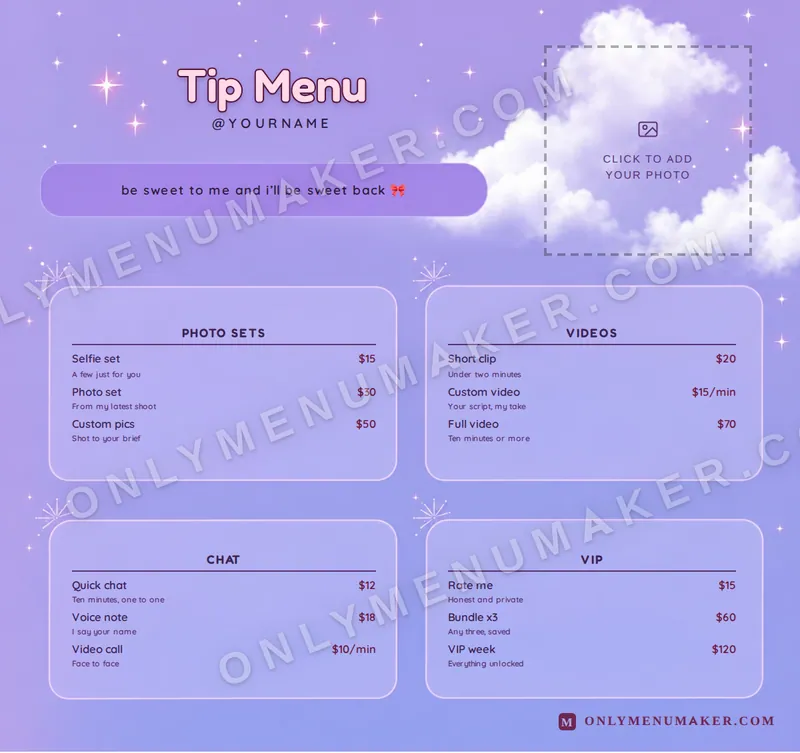 Dreamy Lavender tip menu template