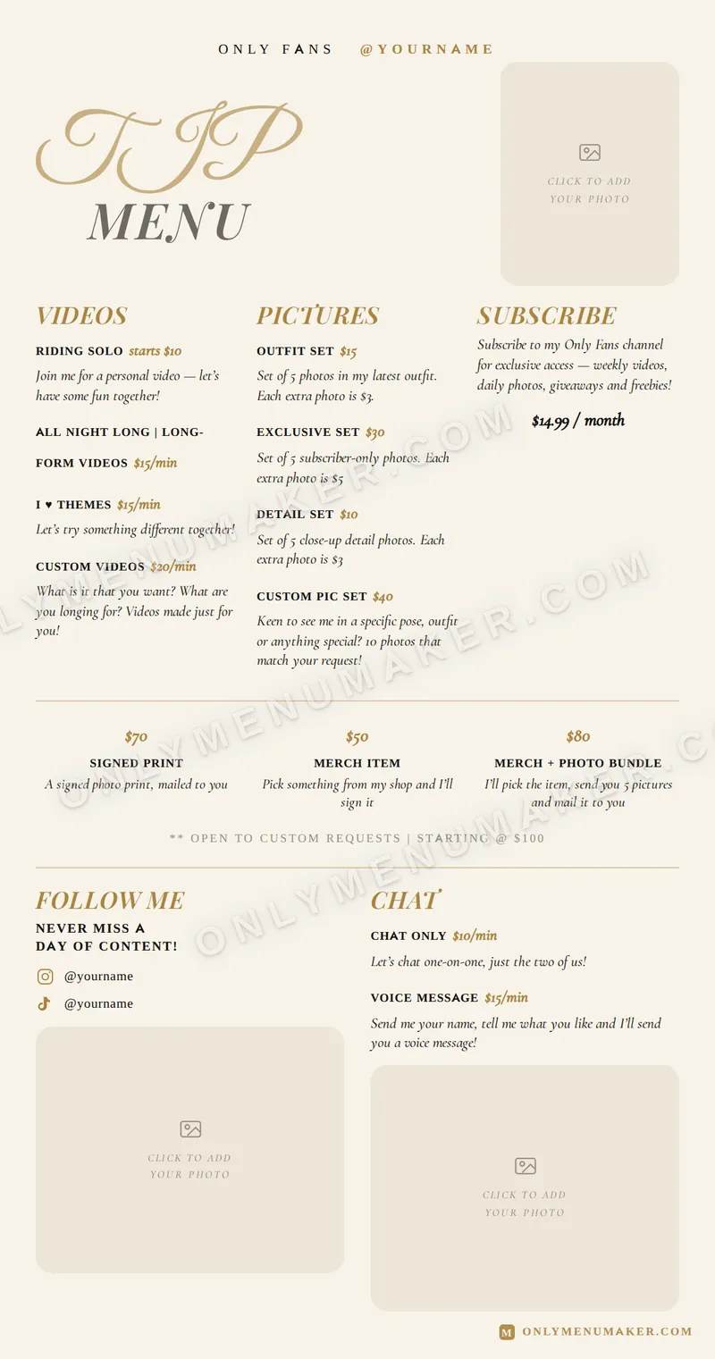 Editorial Luxe tip menu template