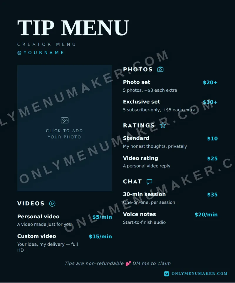 Electric tip menu template